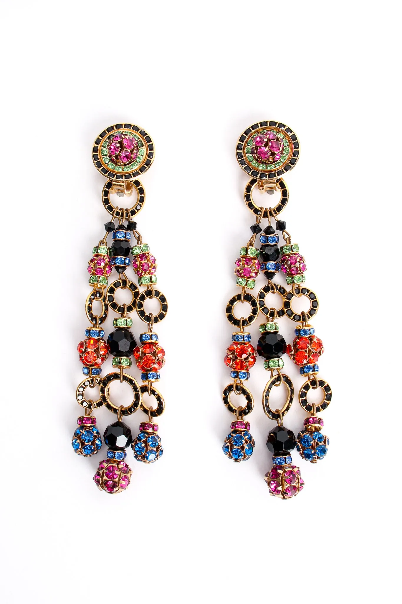 Rainbow Rhinestone Ball 3-Strand Earrings