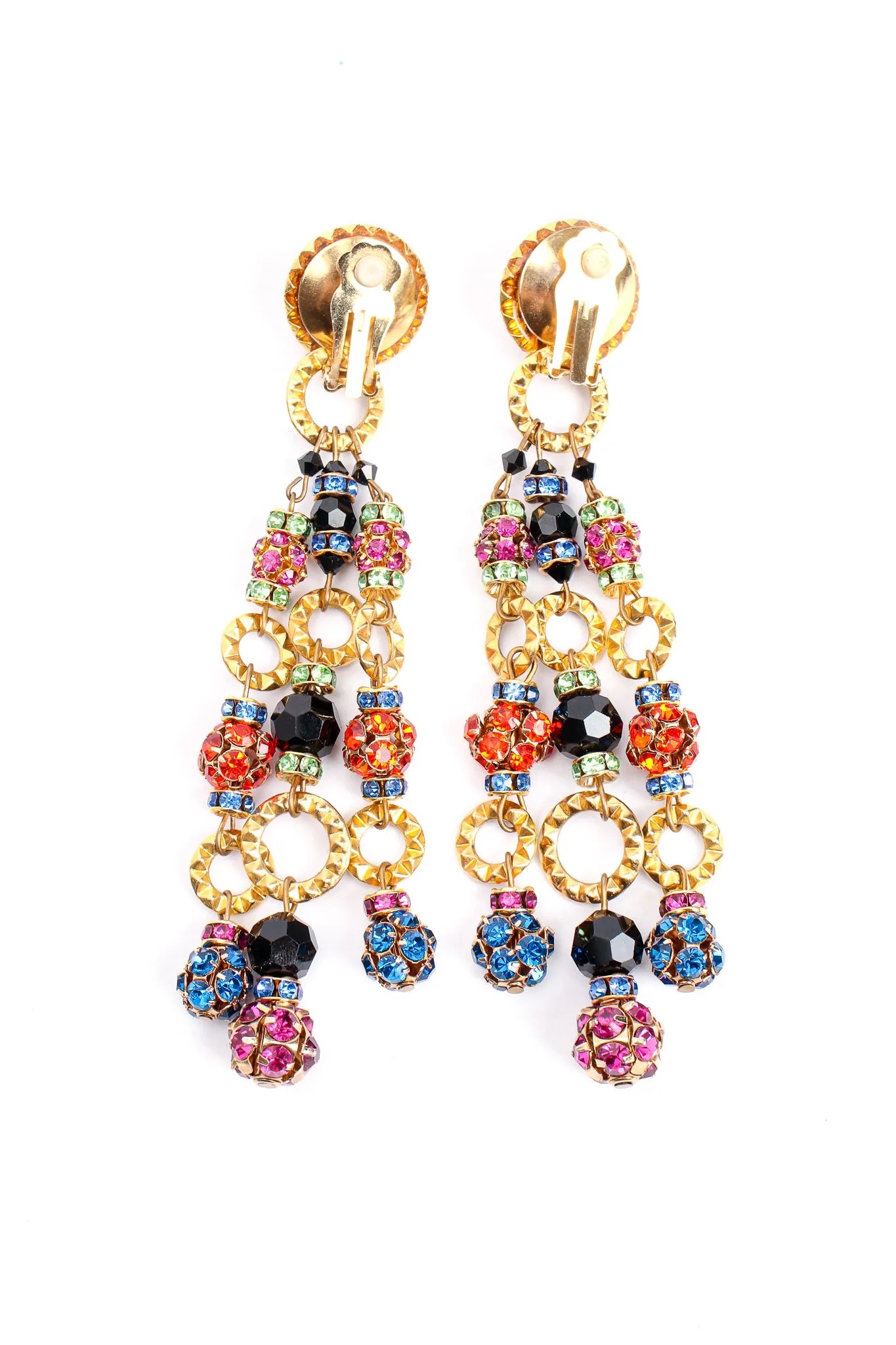 Rainbow Rhinestone Ball 3-Strand Earrings