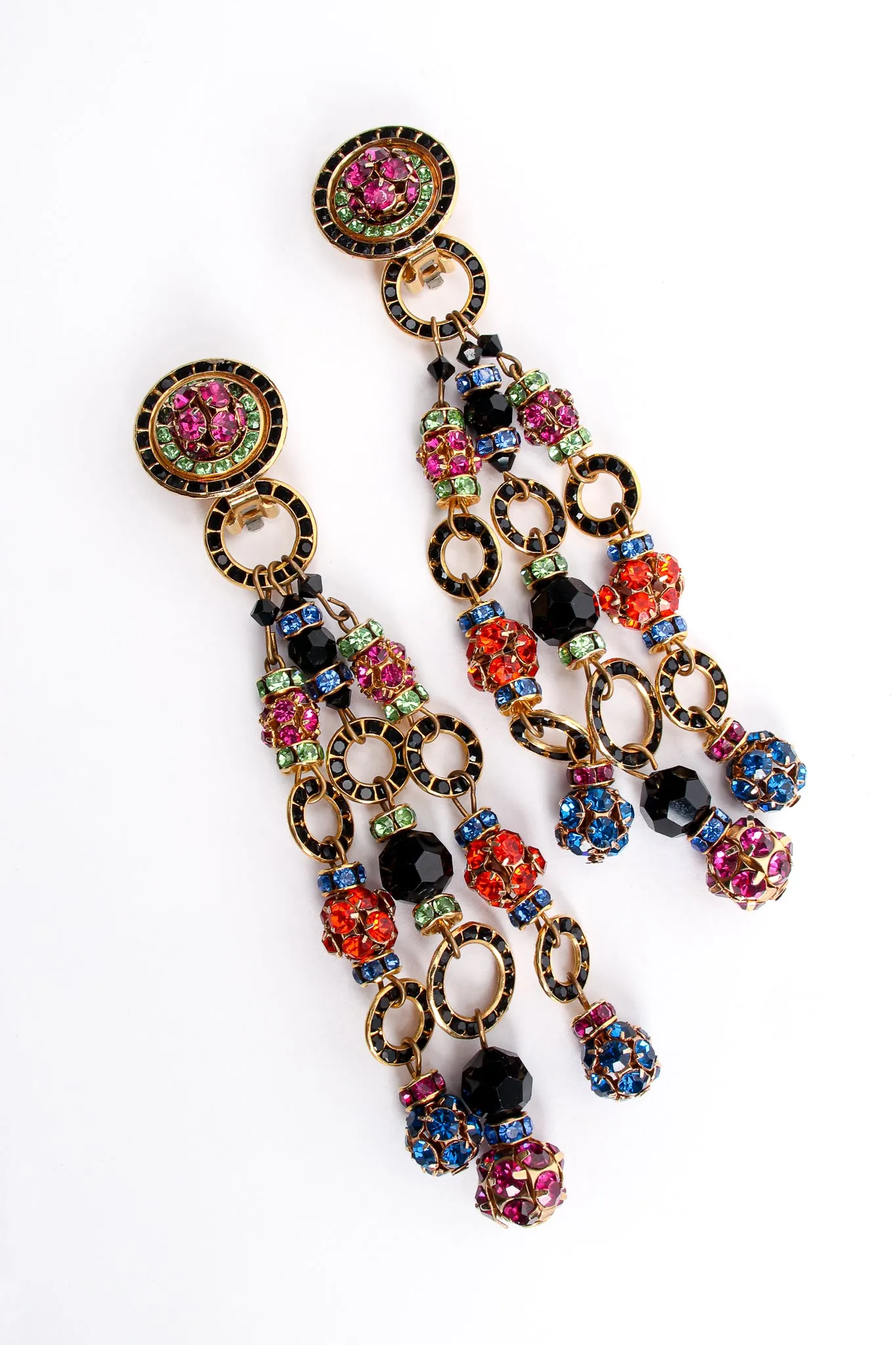 Rainbow Rhinestone Ball 3-Strand Earrings