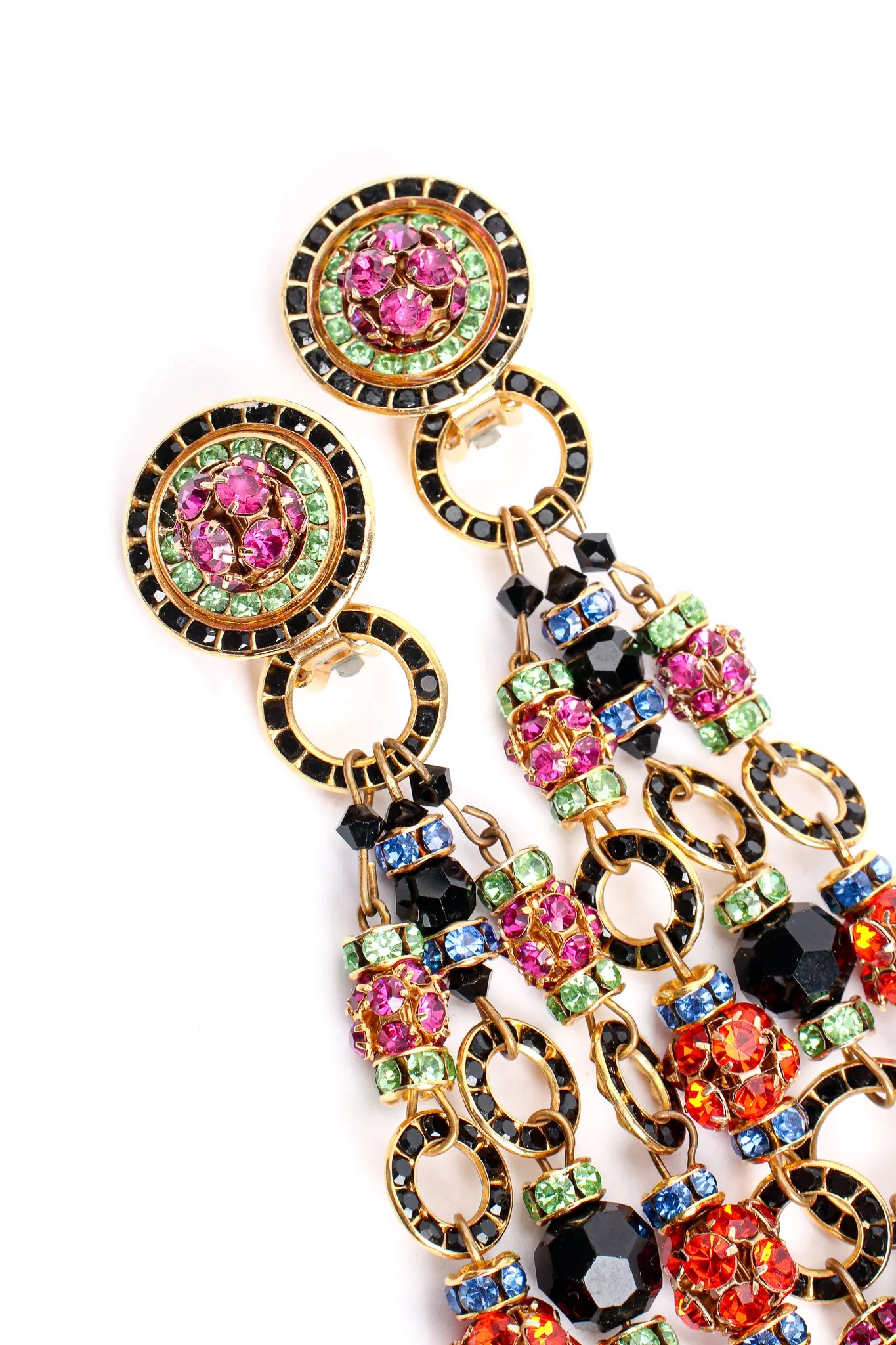 Rainbow Rhinestone Ball 3-Strand Earrings