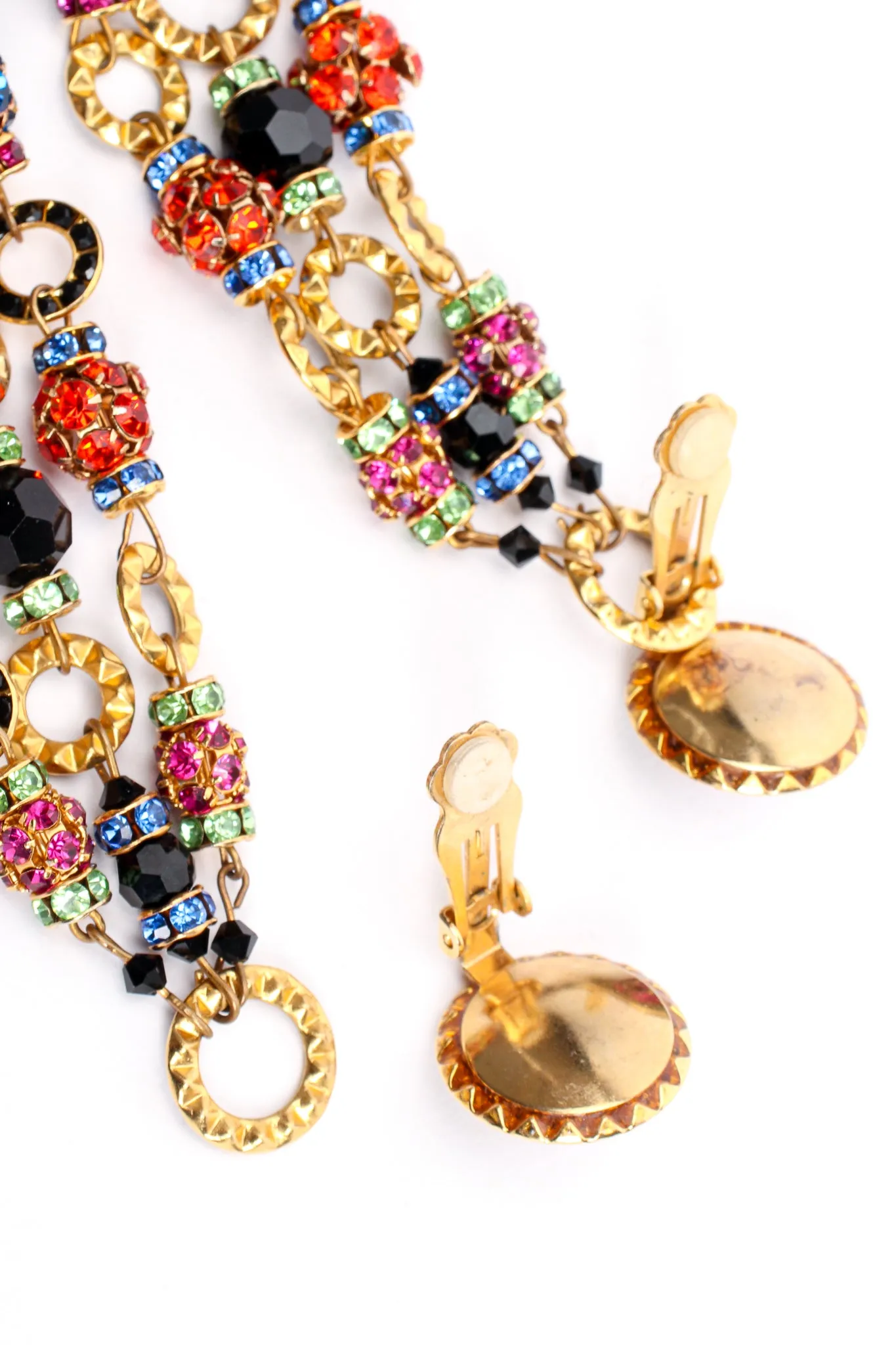 Rainbow Rhinestone Ball 3-Strand Earrings