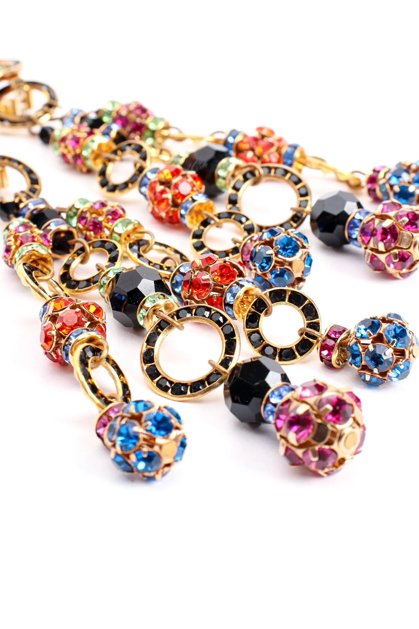 Rainbow Rhinestone Ball 3-Strand Earrings