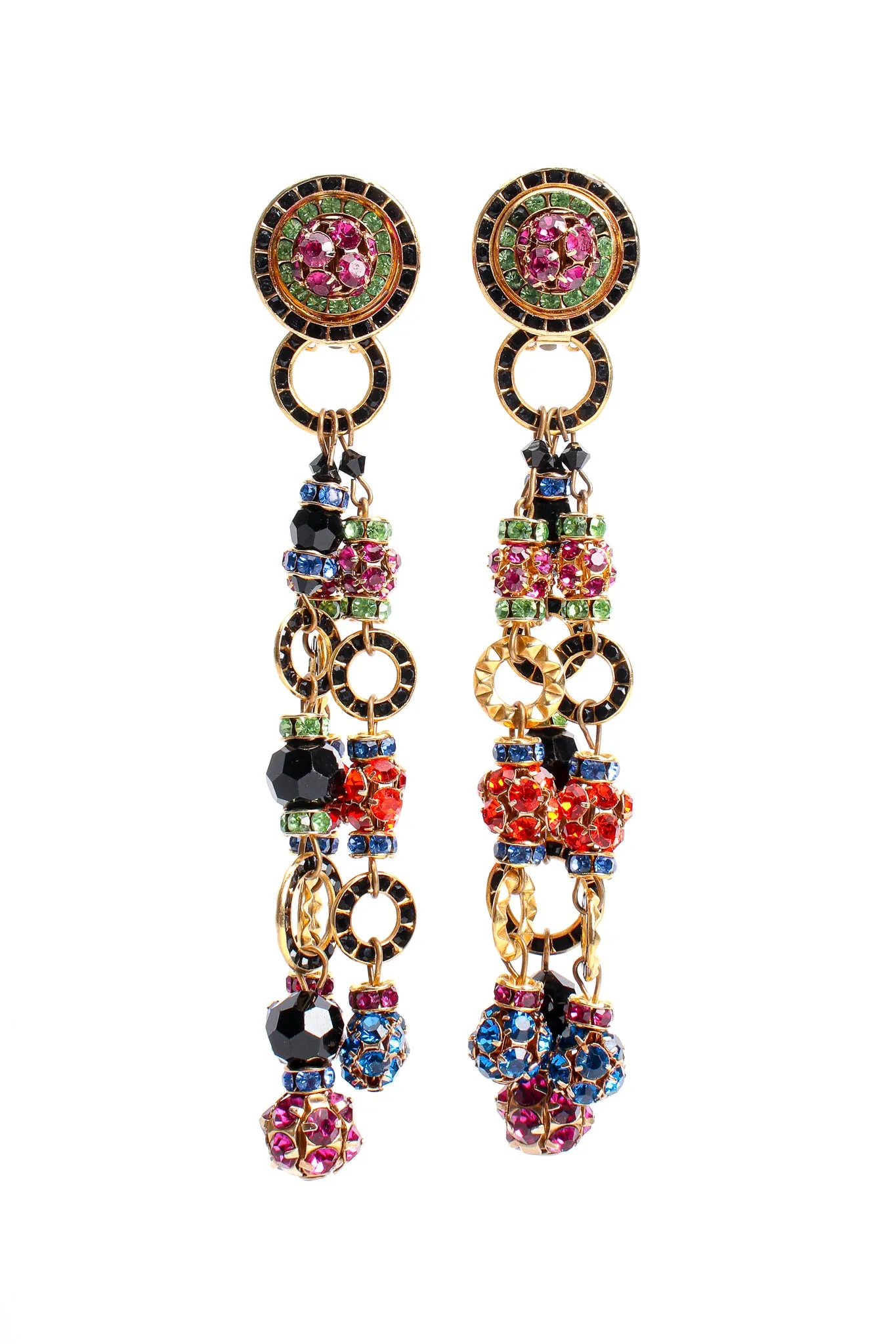Rainbow Rhinestone Ball 3-Strand Earrings