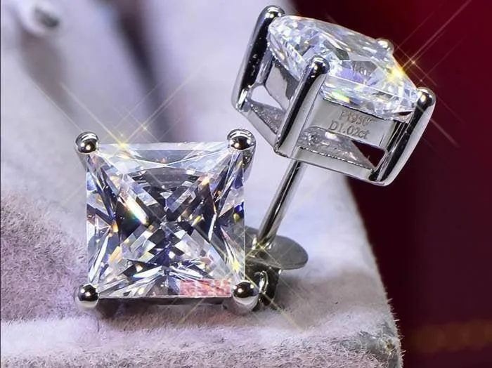 Real Moissanite Earring Studs 18k Gold Princess Cut Moissanite Stud | 1ct 1ct Moissanite Earrings 4 Prong Anniversary Stud With Certificate