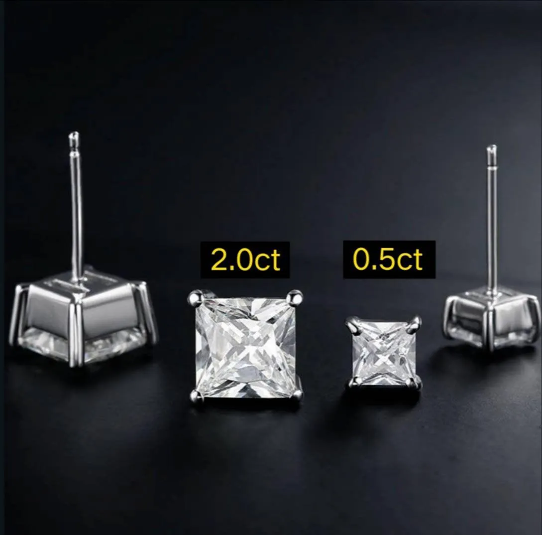 Real Moissanite Earring Studs 18k Gold Princess Cut Moissanite Stud | 1ct 1ct Moissanite Earrings 4 Prong Anniversary Stud With Certificate