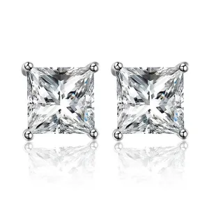 Real Moissanite Earring Studs 18k Gold Princess Cut Moissanite Stud | 1ct 1ct Moissanite Earrings 4 Prong Anniversary Stud With Certificate