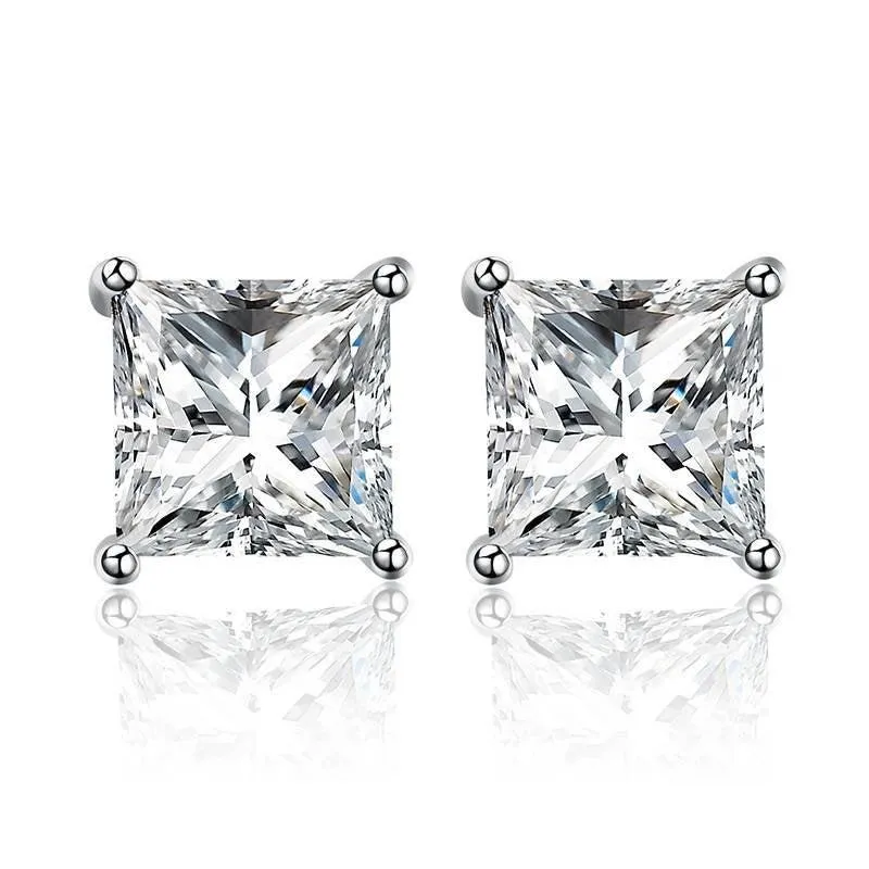 Real Moissanite Earring Studs 18k Gold Princess Cut Moissanite Stud | 1ct 1ct Moissanite Earrings 4 Prong Anniversary Stud With Certificate