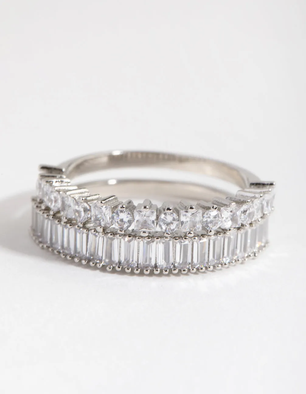 Rhodium Rectangle & Square Stone Pack Rings