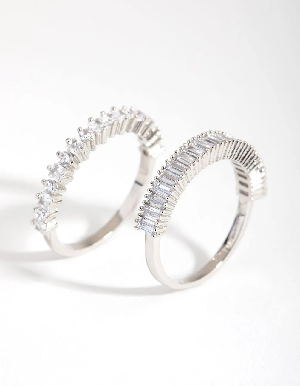 Rhodium Rectangle & Square Stone Pack Rings