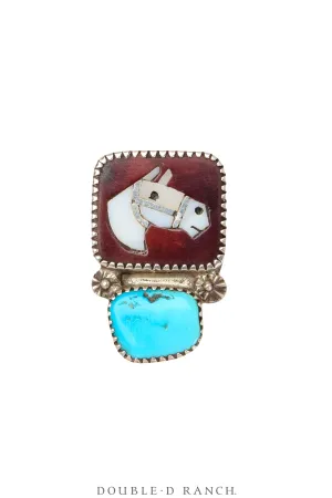 Ring, Inlay, Horse Profile, Hallmark, Vintage, 1646