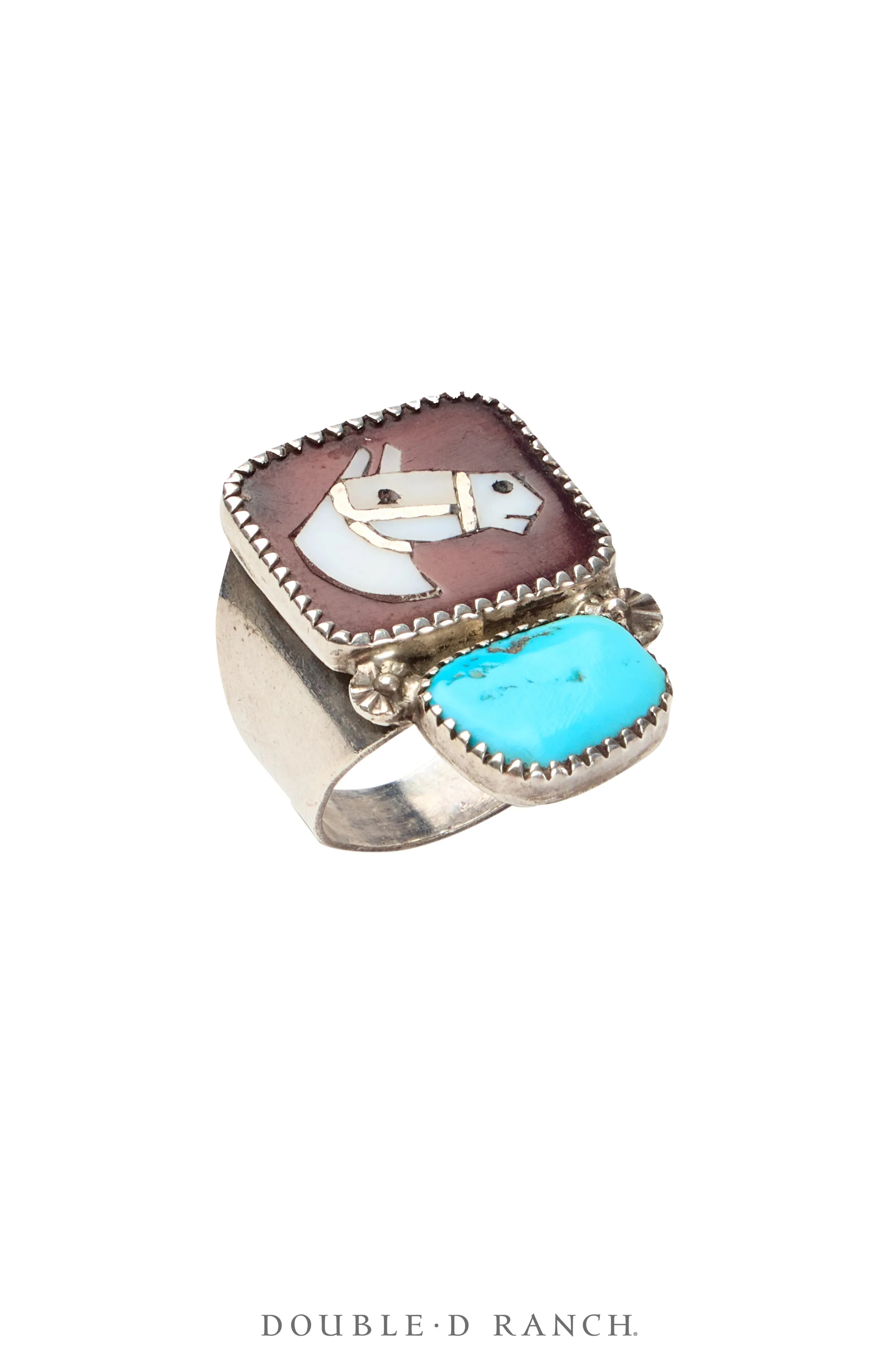 Ring, Inlay, Horse Profile, Hallmark, Vintage, 1646