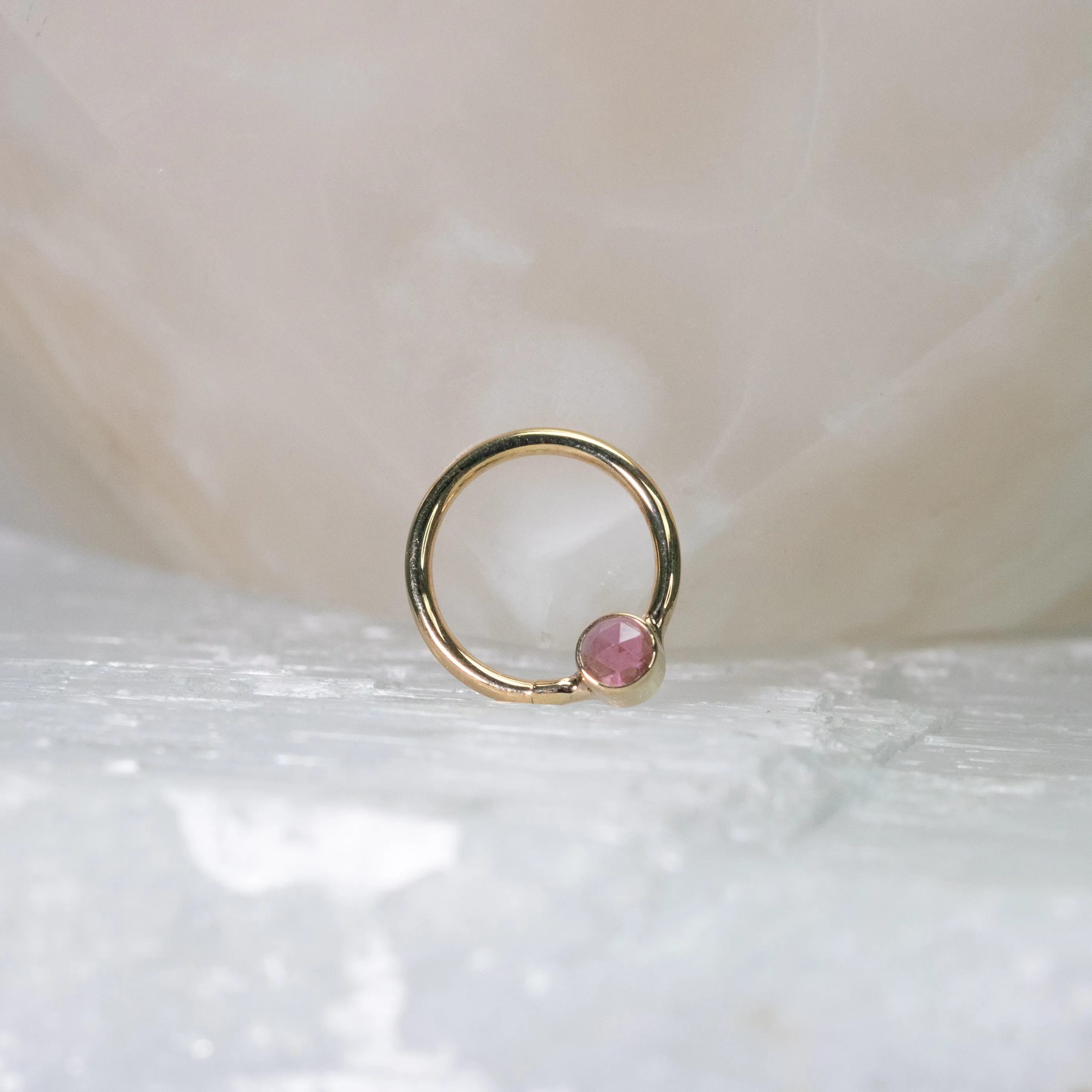 Rose-Cut Pink Tourmaline Fixed Gem Ring