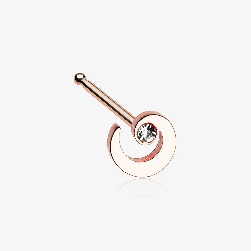 Rose Gold Spiral Swirl Sparkle Nose Stud Ring