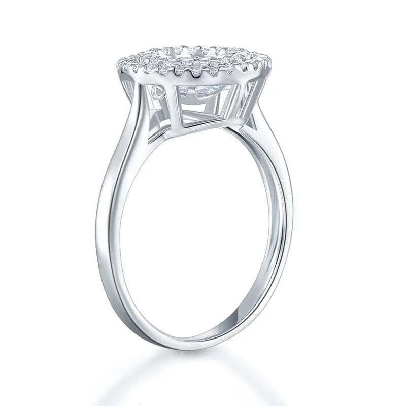 Round Diamond Dancing Stone Double Halo Ring