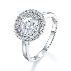 Round Diamond Dancing Stone Double Halo Ring