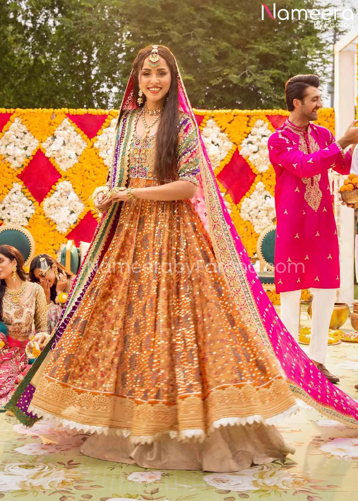 Royal Mehendi Dress in Pishwas and Sharara Style #BS617