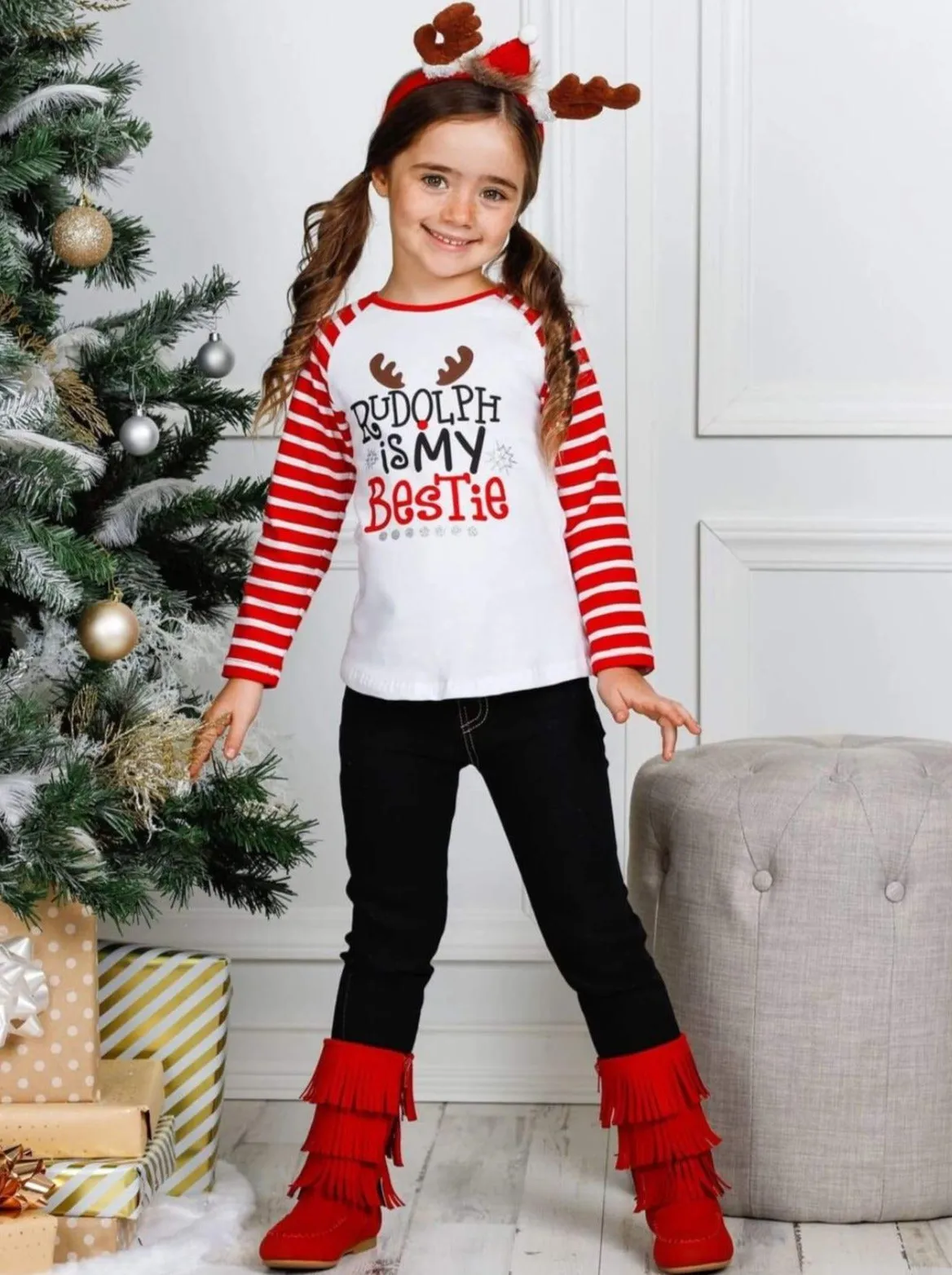 Rudolph is My Bestie Cuffed Jeans Set