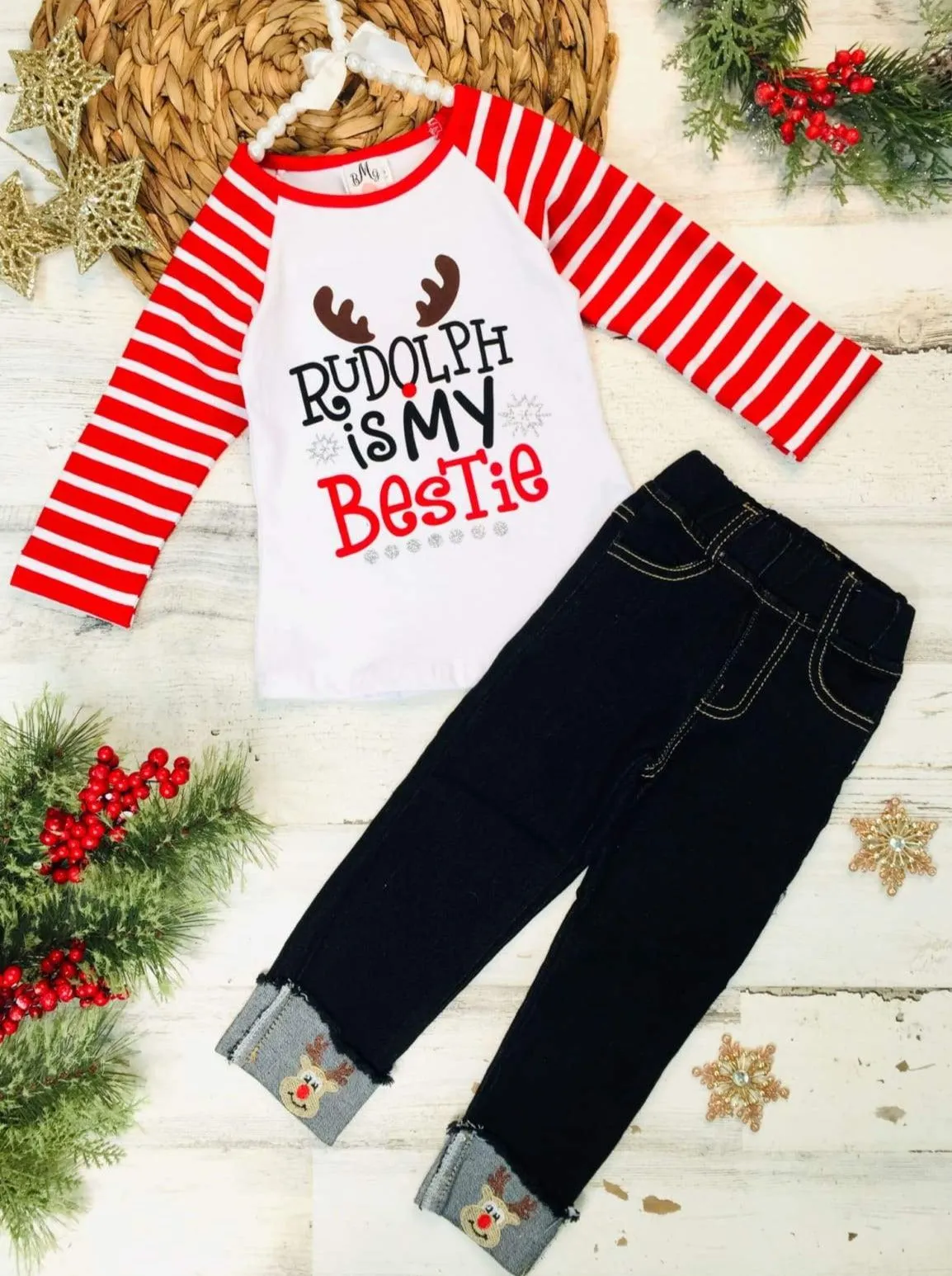 Rudolph is My Bestie Cuffed Jeans Set