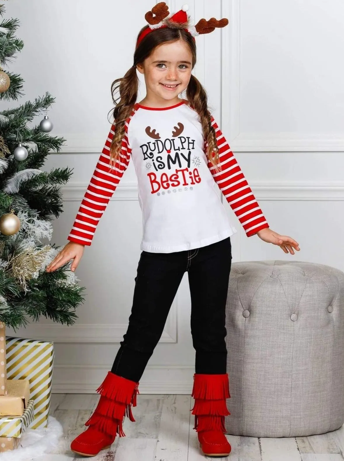 Rudolph is My Bestie Cuffed Jeans Set