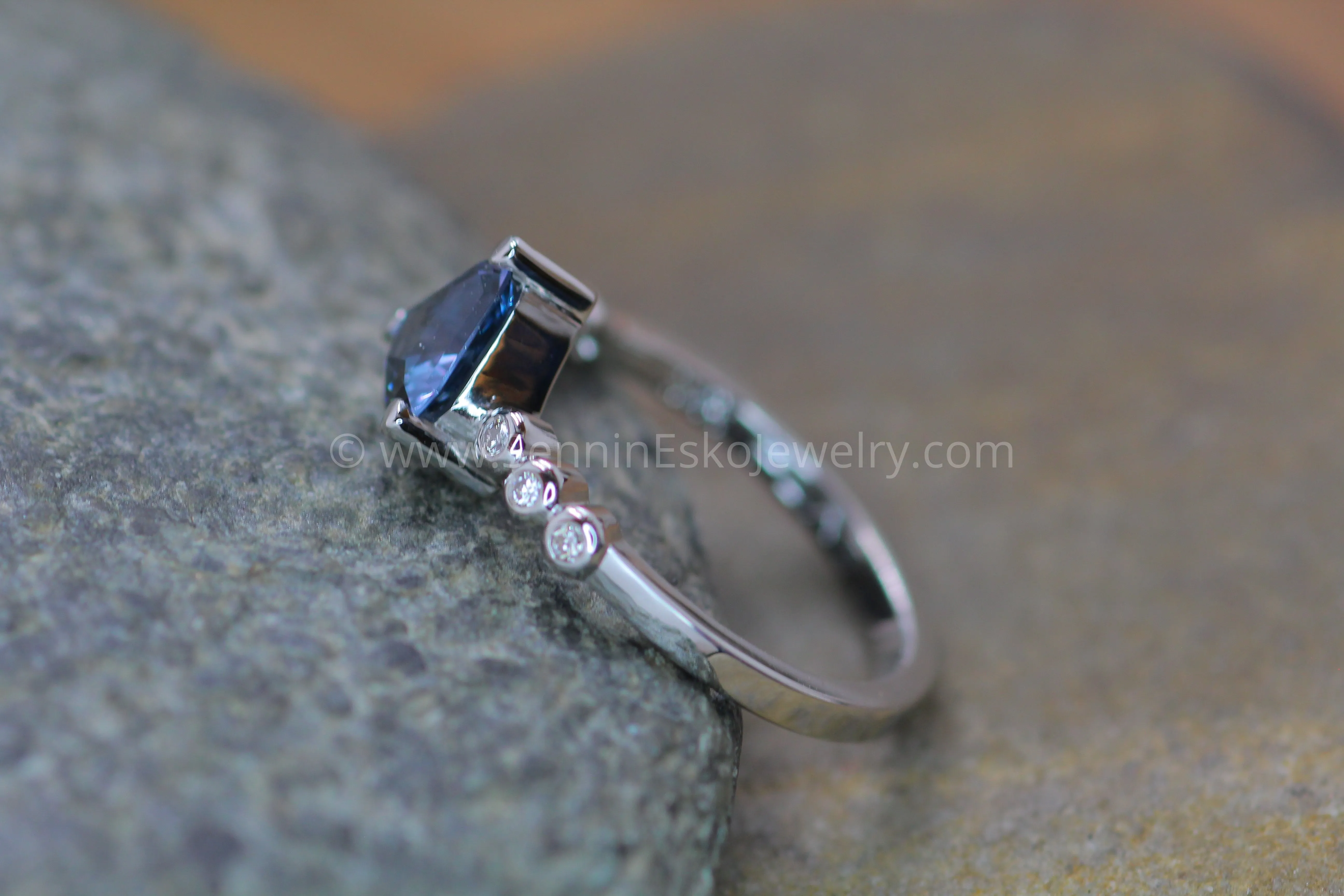 Seven Stone Diamond Accented Prong Platinum Setting - Depicted with a Lilac Spinel (Setting Only, Center Stone Sold Separately)