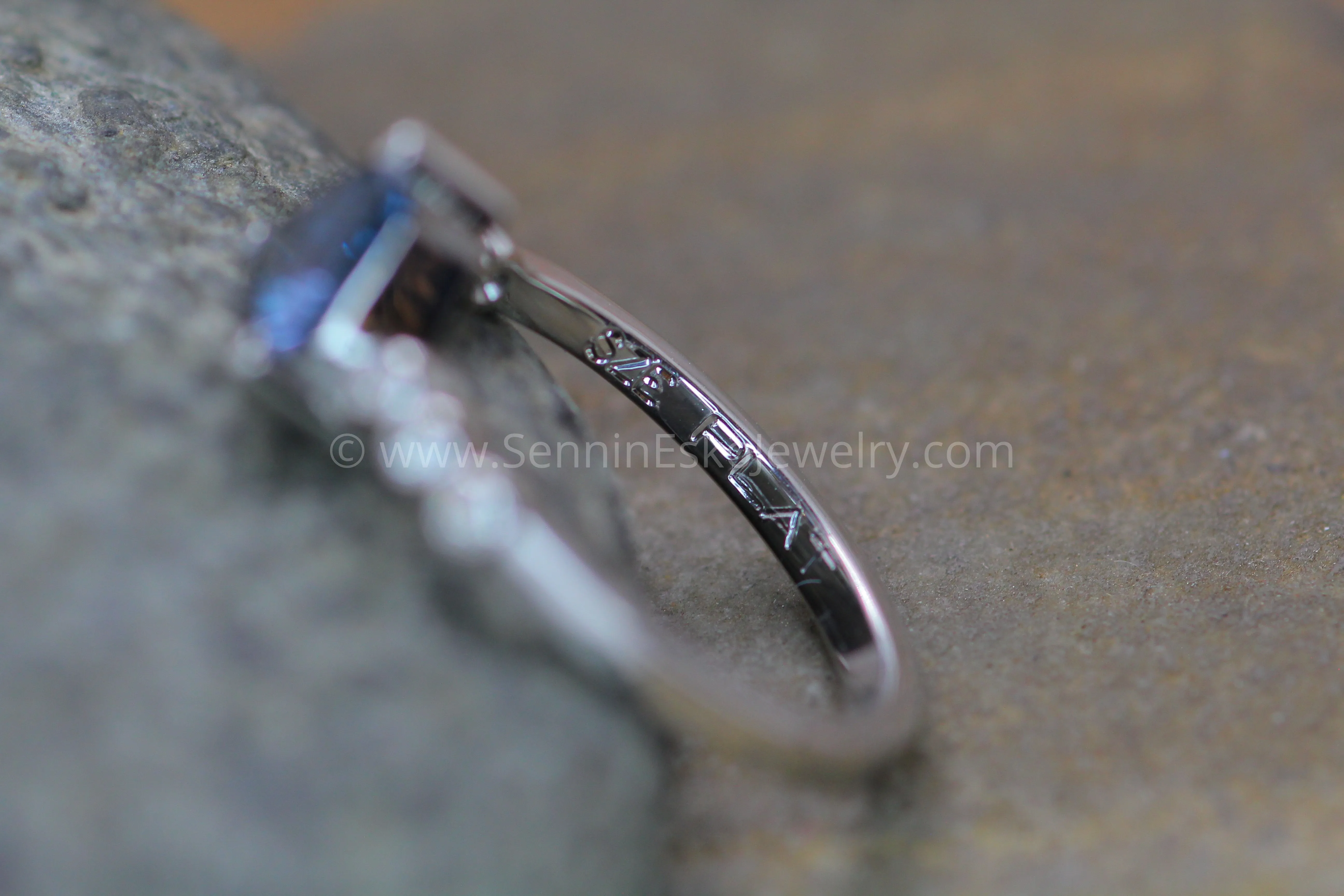 Seven Stone Diamond Accented Prong Platinum Setting - Depicted with a Lilac Spinel (Setting Only, Center Stone Sold Separately)