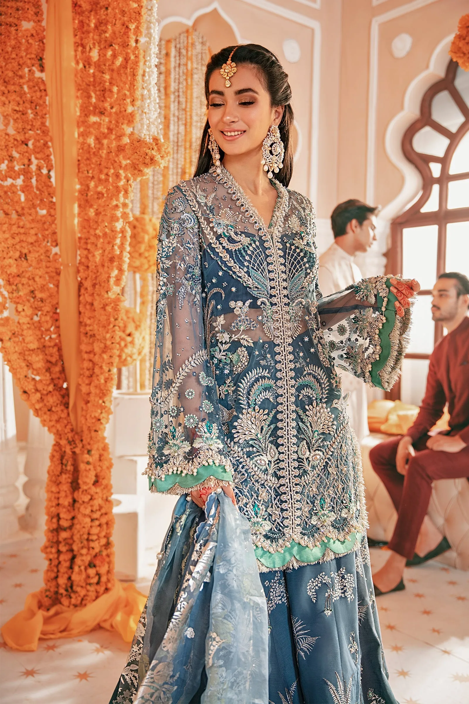 Sharara Kameez and Dupatta Blue Pakistani Wedding Dress