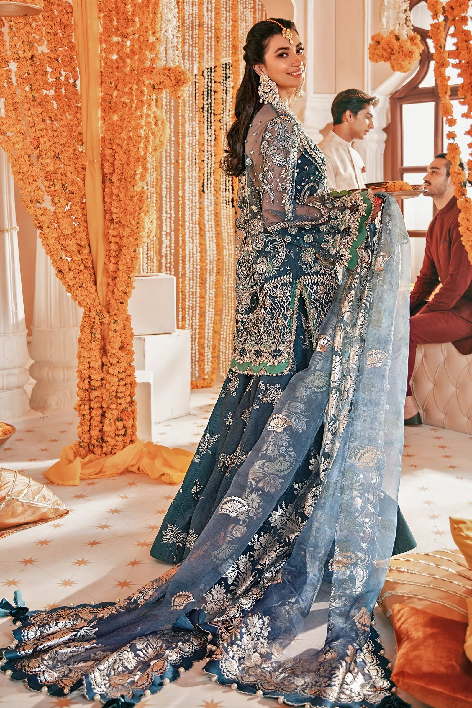 Sharara Kameez and Dupatta Blue Pakistani Wedding Dress