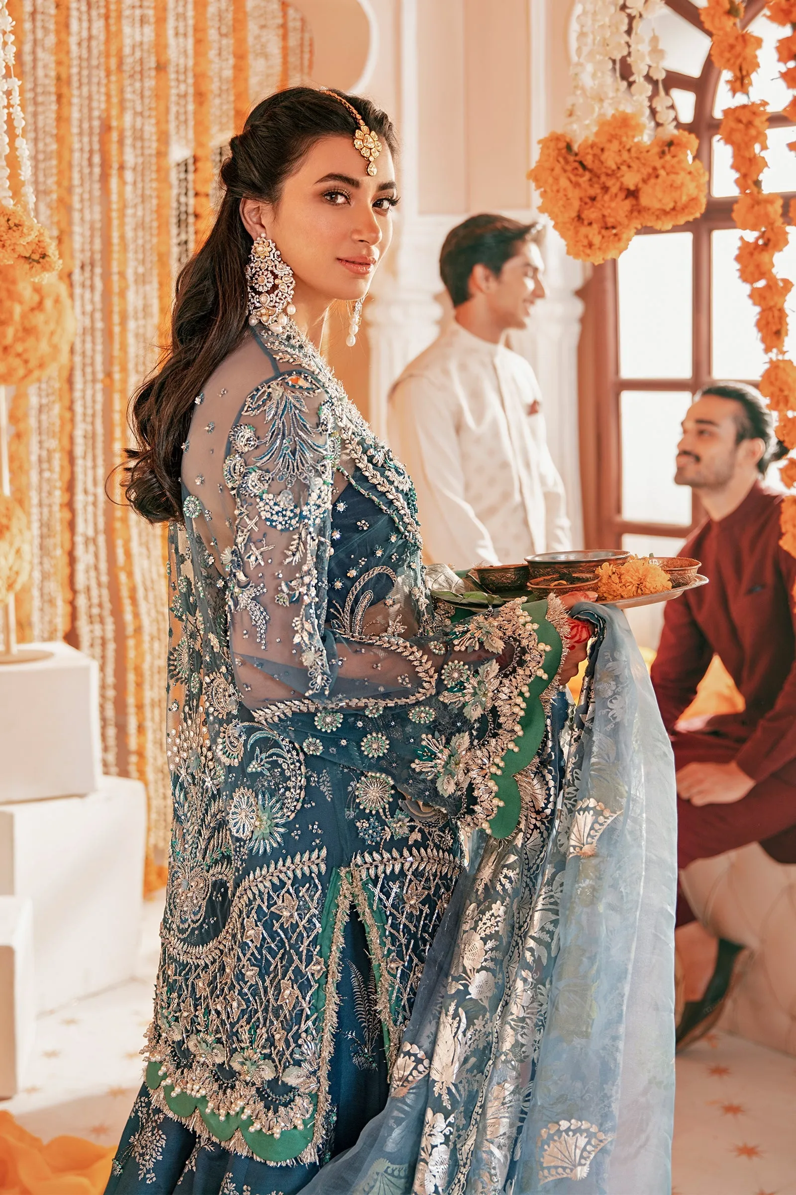 Sharara Kameez and Dupatta Blue Pakistani Wedding Dress