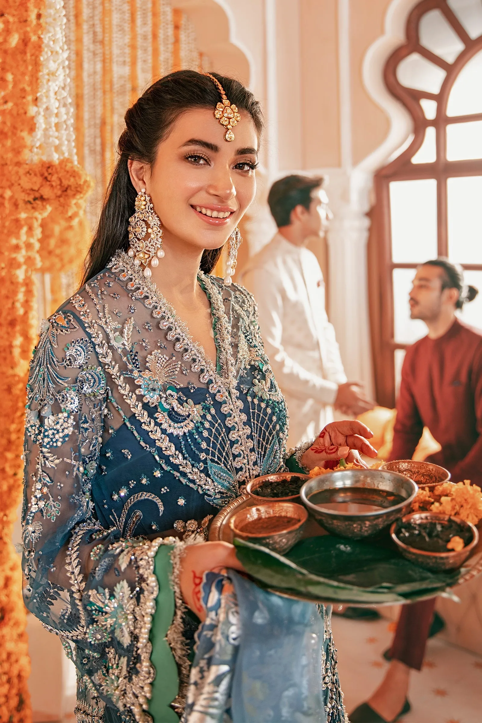 Sharara Kameez and Dupatta Blue Pakistani Wedding Dress