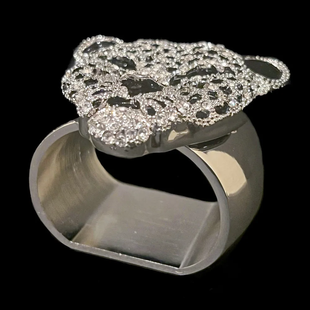 Silver Leopard Napkin Ring Featuring Premium Crystals | Set of 4