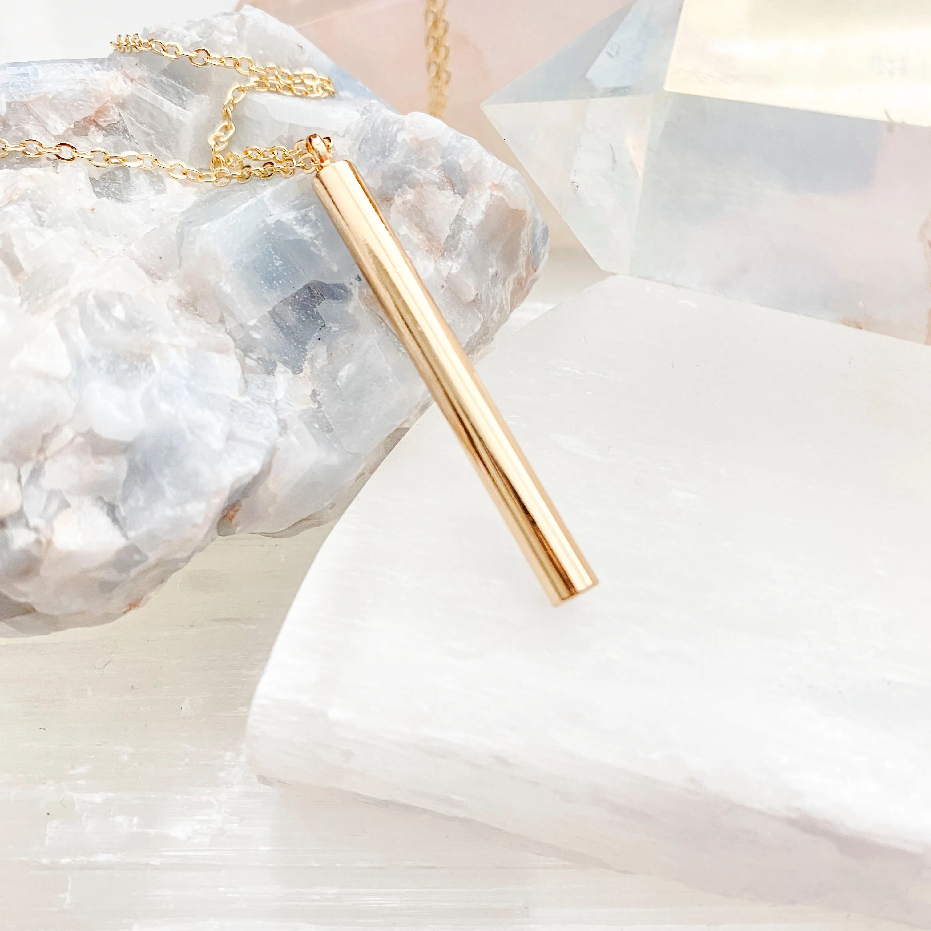 Simple Long Cylinder Bar Necklace