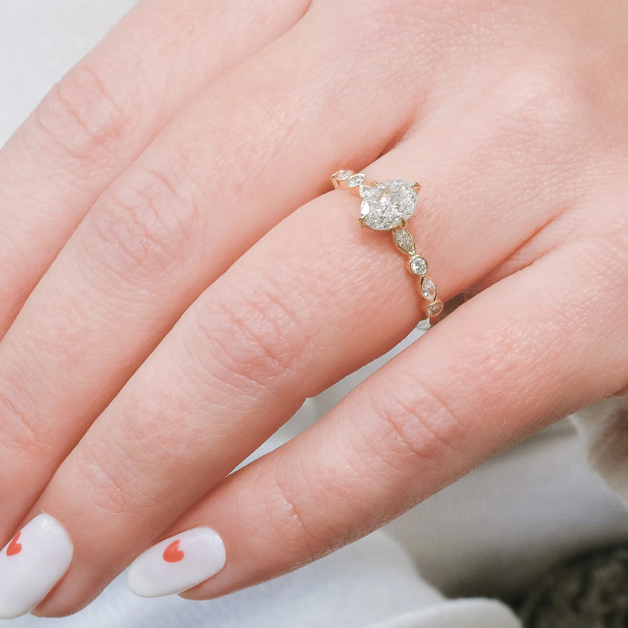 Solar Photon Hidden halo  Natural Oval  Diamond Engagement Ring