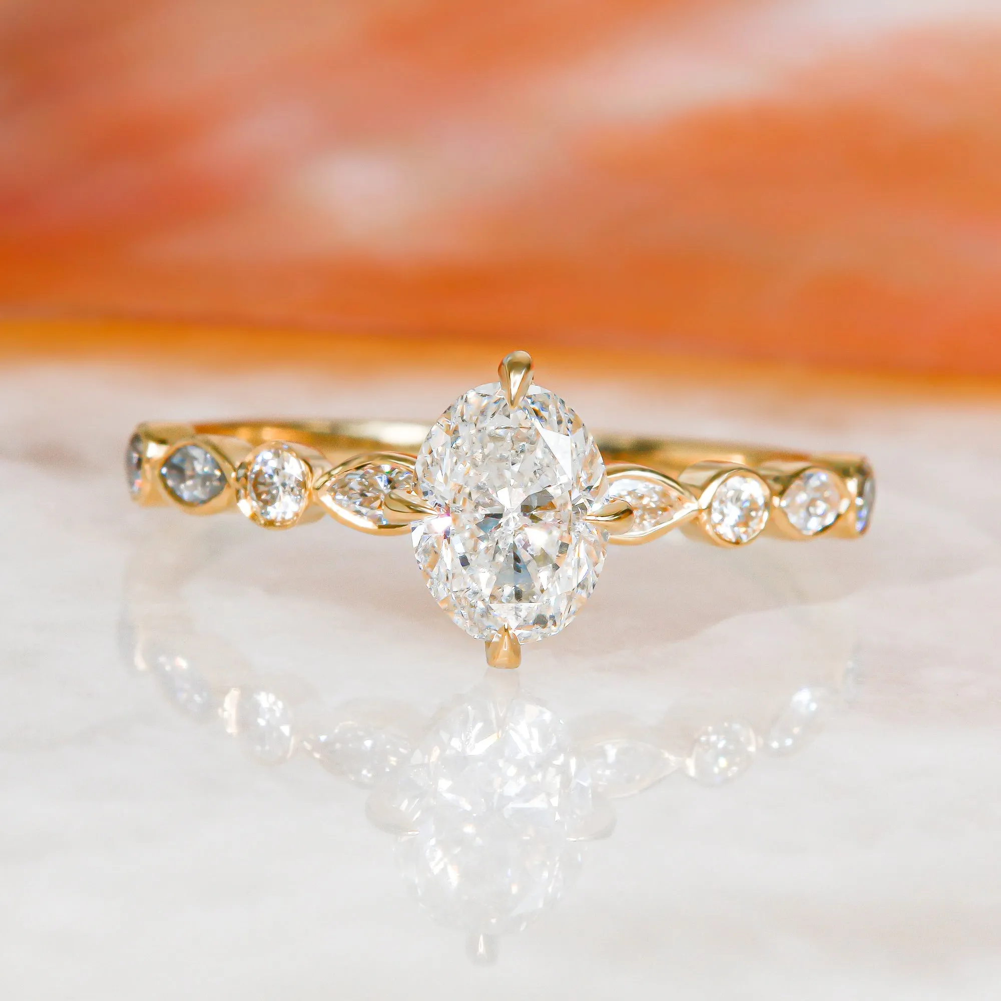 Solar Photon Hidden halo  Natural Oval  Diamond Engagement Ring