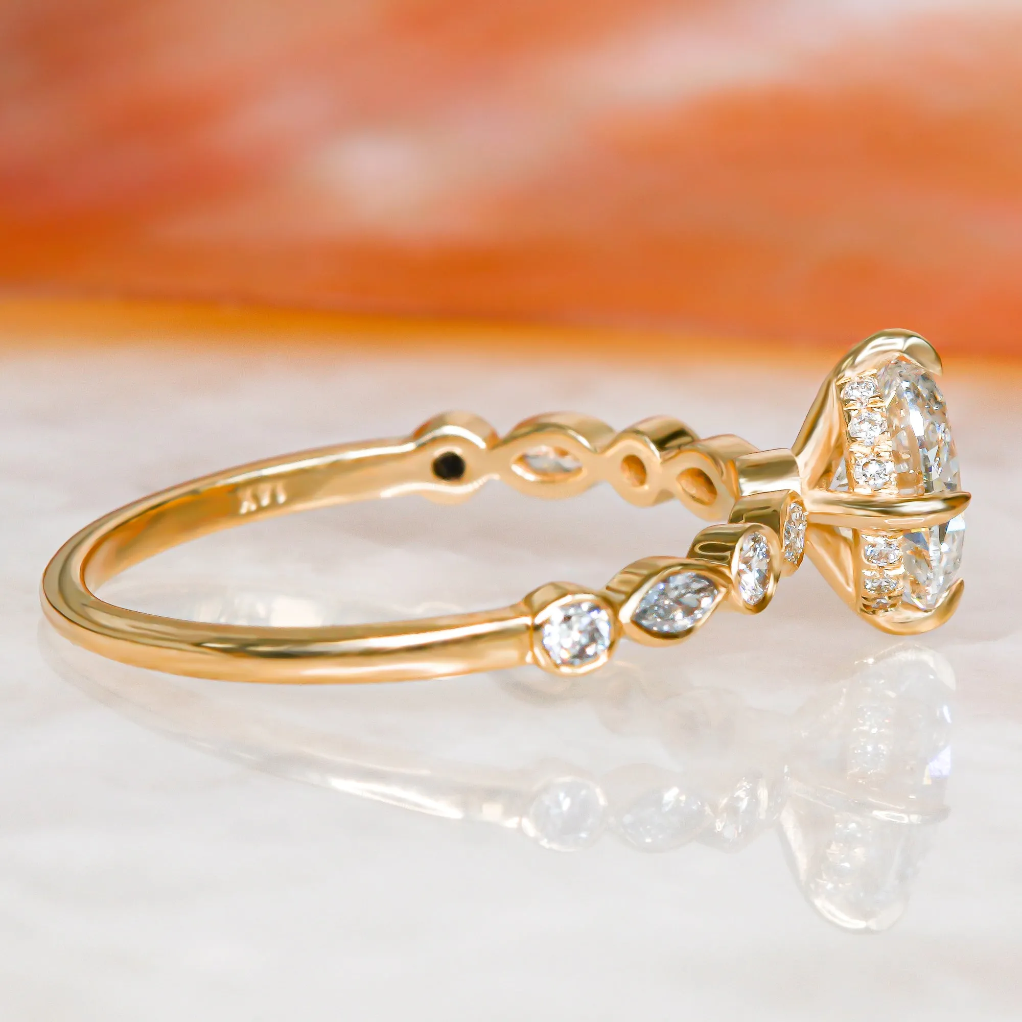Solar Photon Hidden halo  Natural Oval  Diamond Engagement Ring