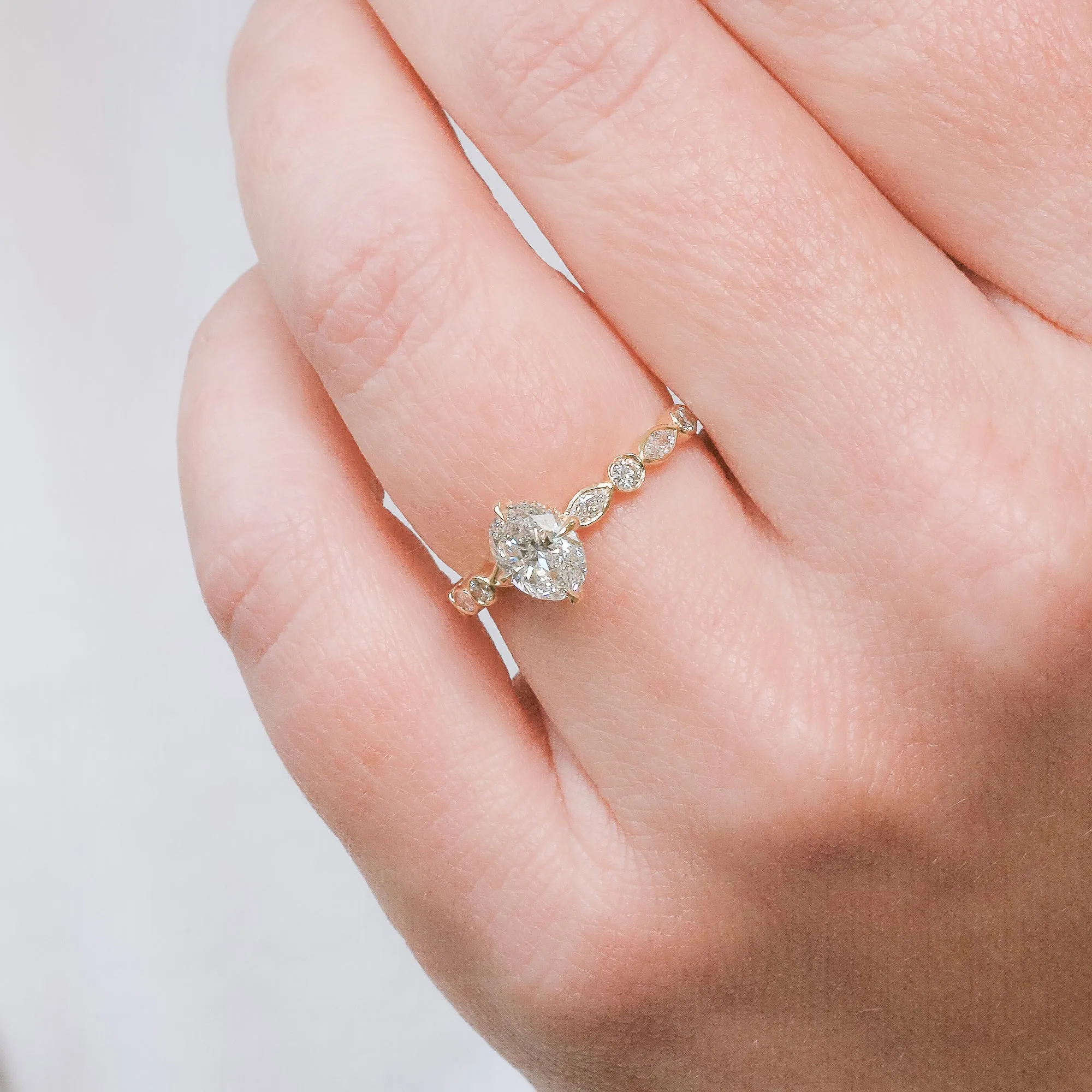 Solar Photon Hidden halo  Natural Oval  Diamond Engagement Ring