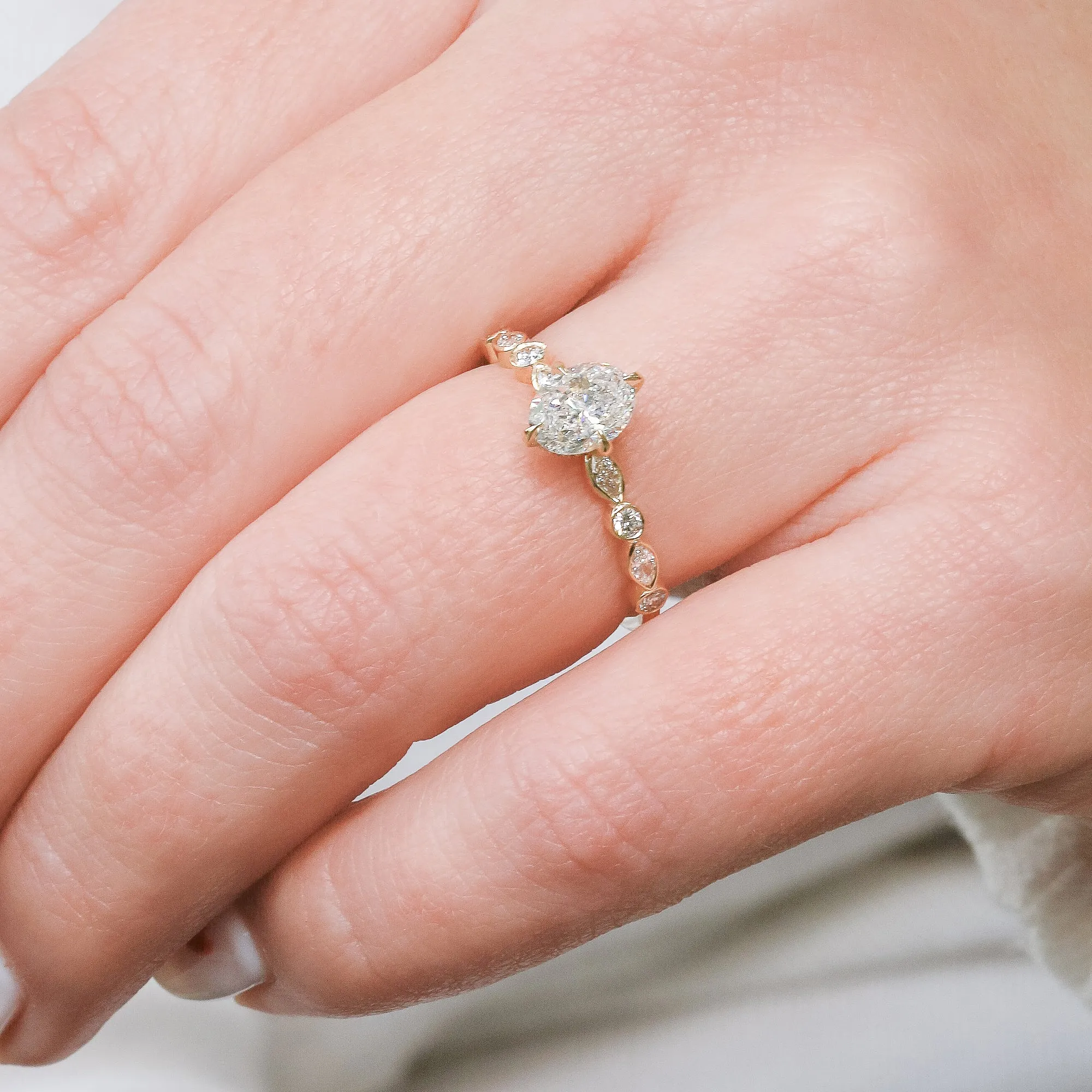 Solar Photon Hidden halo  Natural Oval  Diamond Engagement Ring