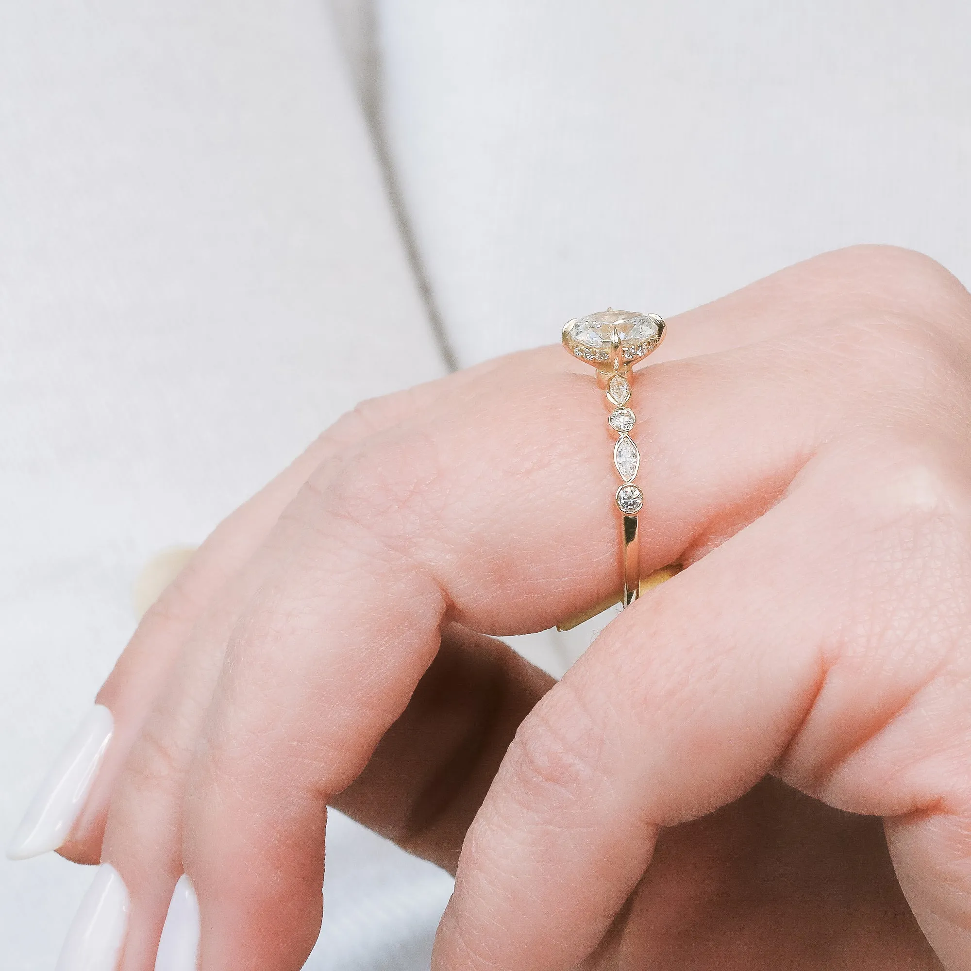 Solar Photon Hidden halo  Natural Oval  Diamond Engagement Ring
