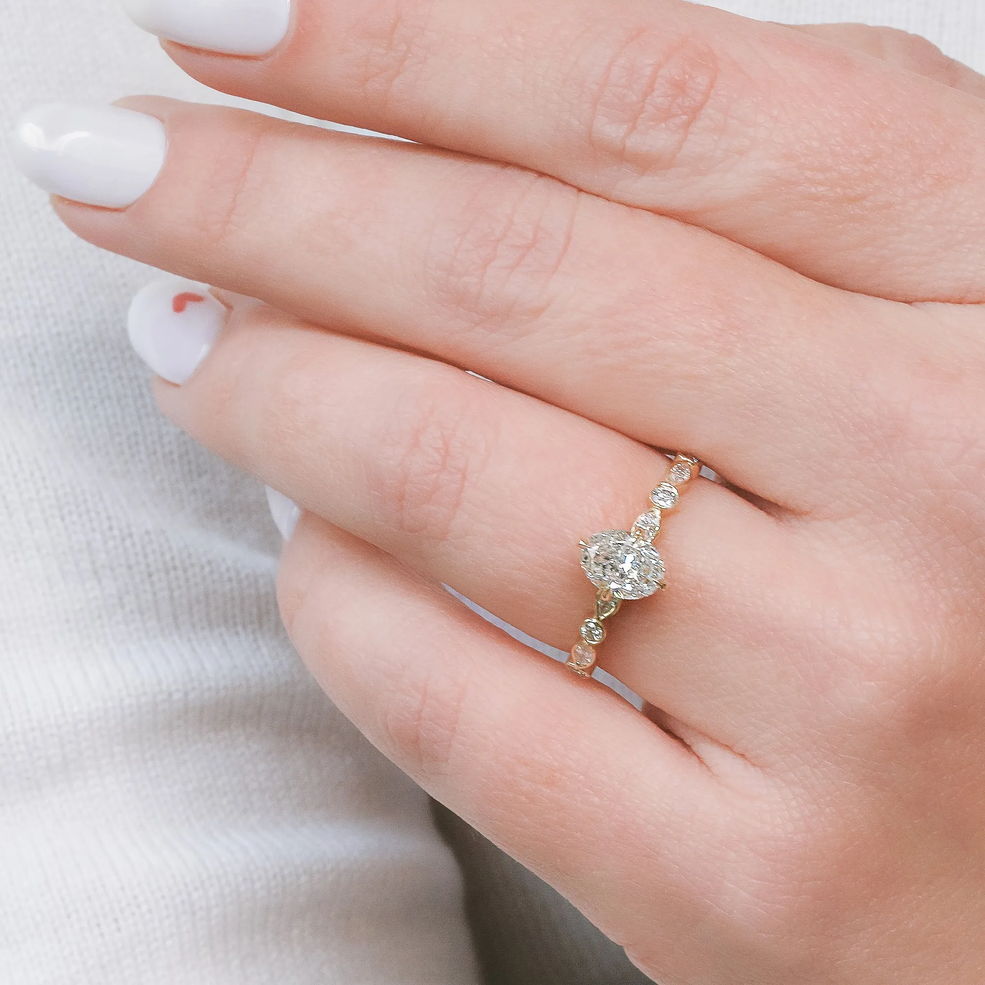 Solar Photon Hidden halo  Natural Oval  Diamond Engagement Ring