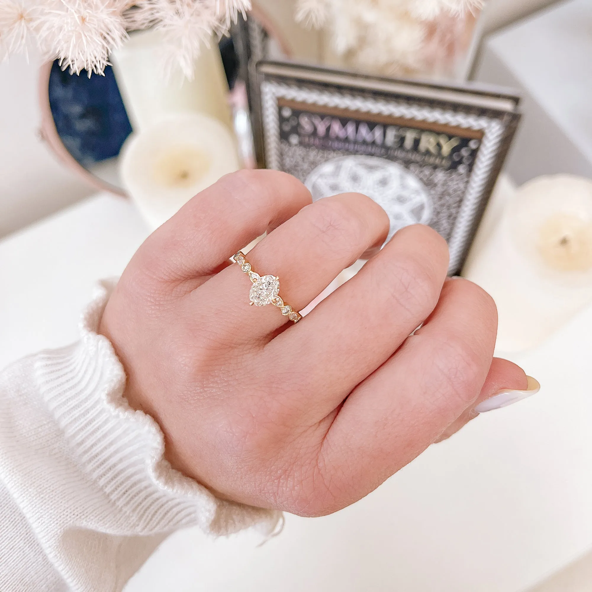 Solar Photon Hidden halo  Natural Oval  Diamond Engagement Ring