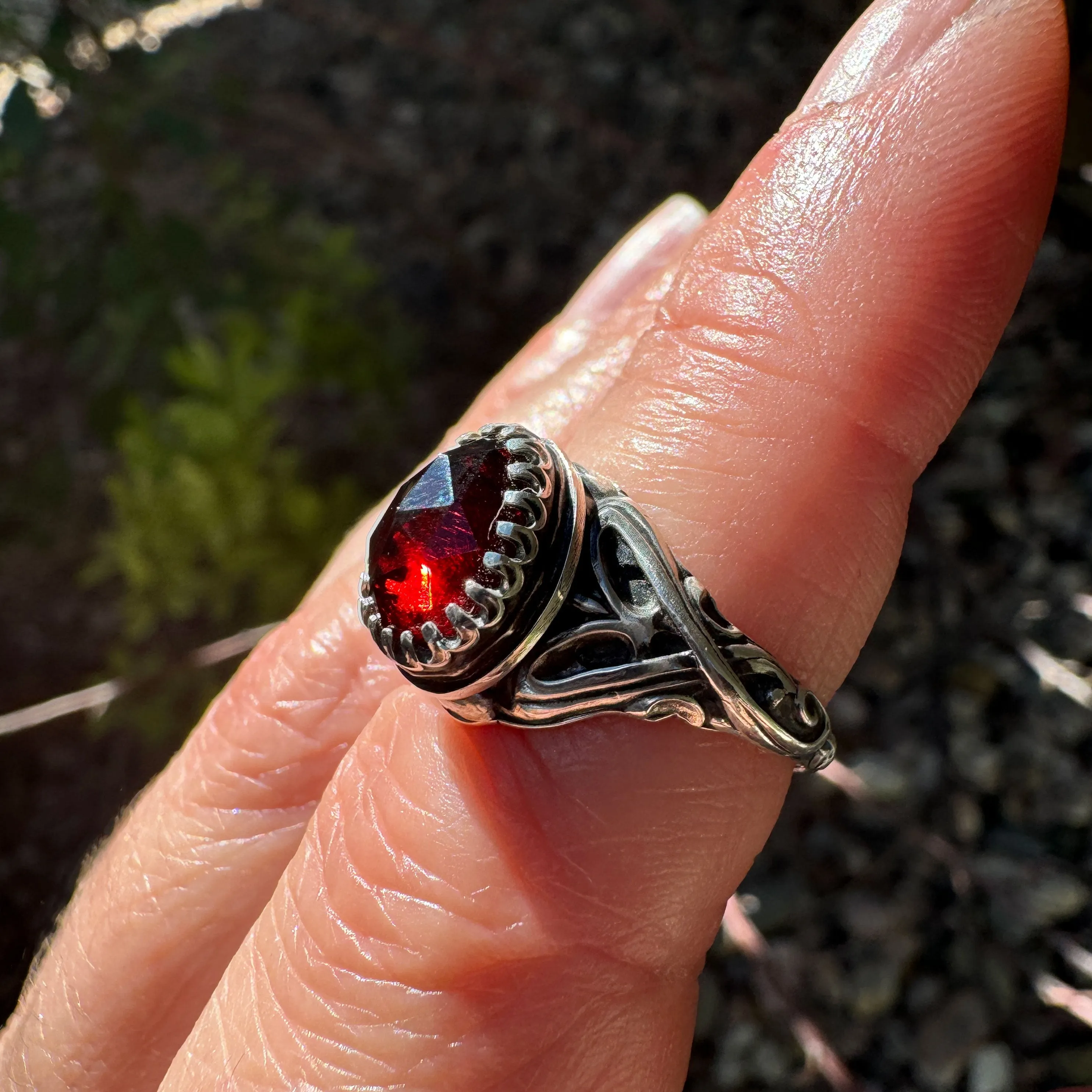 Sorceress Fantasy Ring with Mozambique Garnet in Sterling Silver