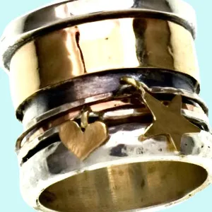 Spinner ring Spinning ring silver 9k gold  / spinner ring  woman / charms
