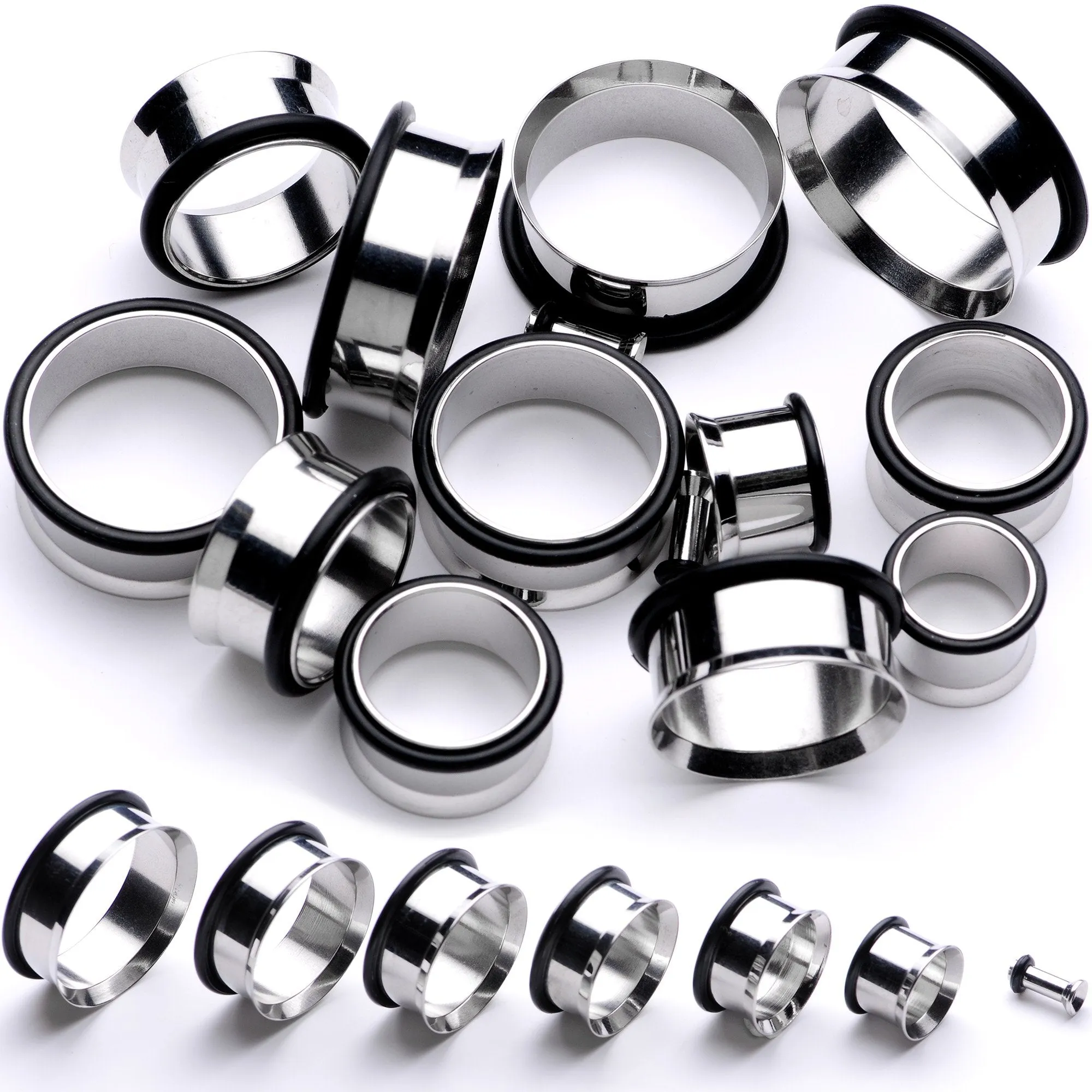 Stainless Steel Single Flare Tunnel Plug Set Available in Sizes  8 Gauge to 1