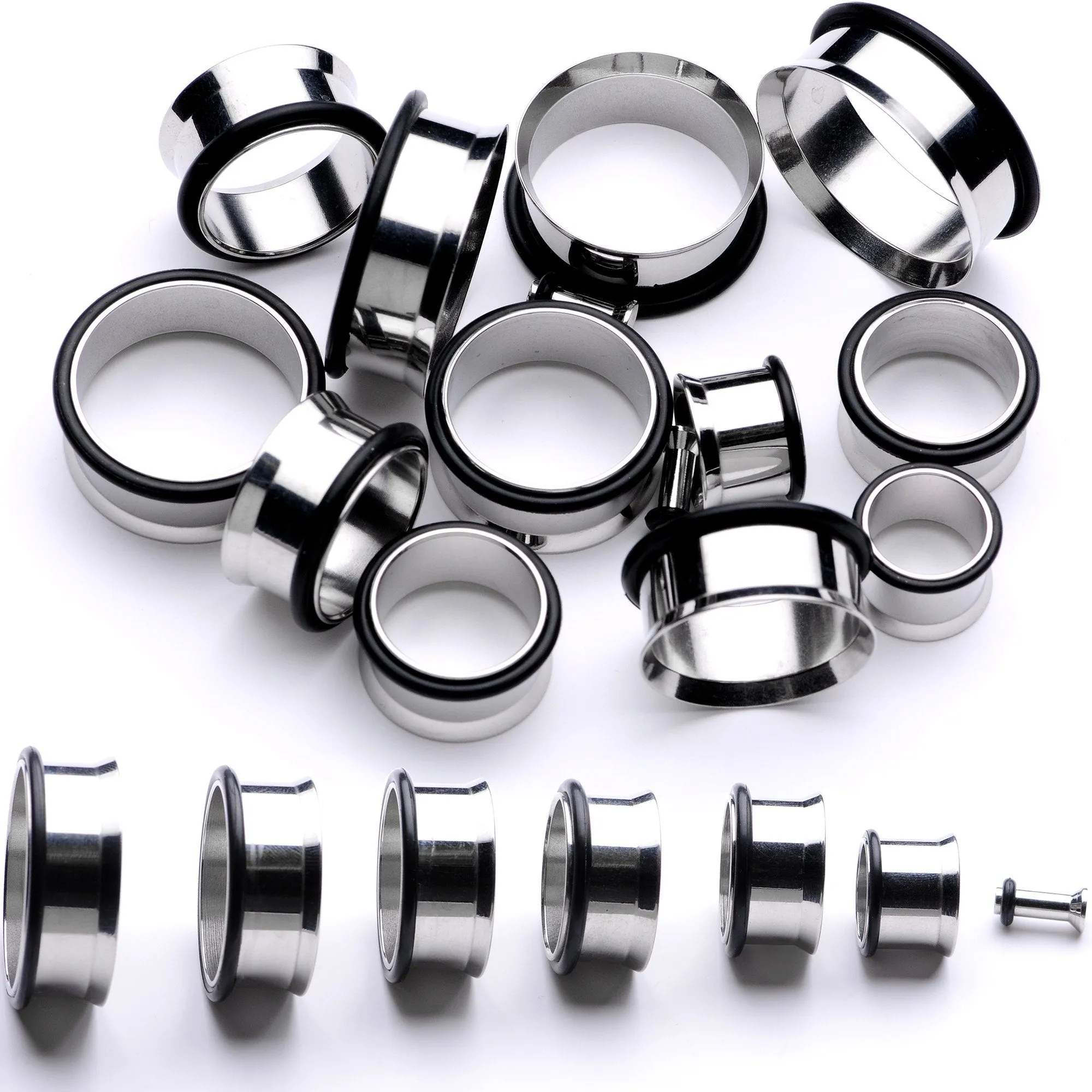 Stainless Steel Single Flare Tunnel Plug Set Available in Sizes  8 Gauge to 1