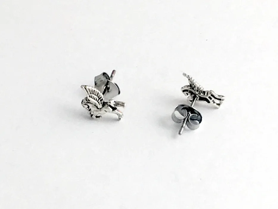 Sterling Silver & Surgical Steel Pegasus stud earrings- fantasy- winged horse