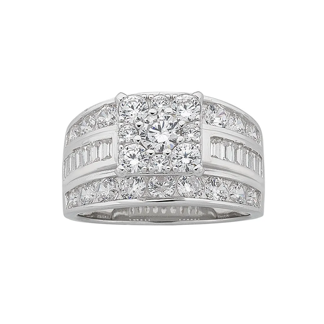 Sterling Silver Cubic Zirconia Square Centre Ring