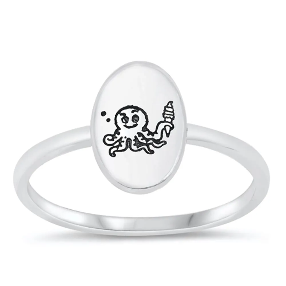 Sterling Silver Octopus Ice Cream Cone Ring
