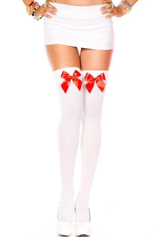Stockings Thigh High Stay-ups With Bows Opaque