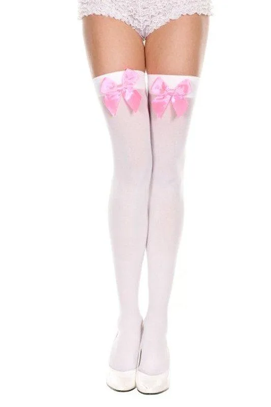 Stockings Thigh High Stay-ups With Bows Opaque