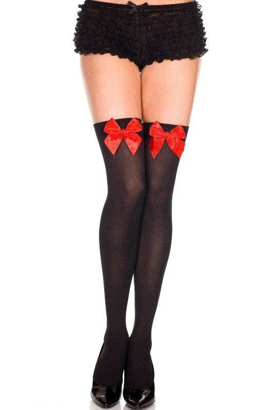 Stockings Thigh High Stay-ups With Bows Opaque