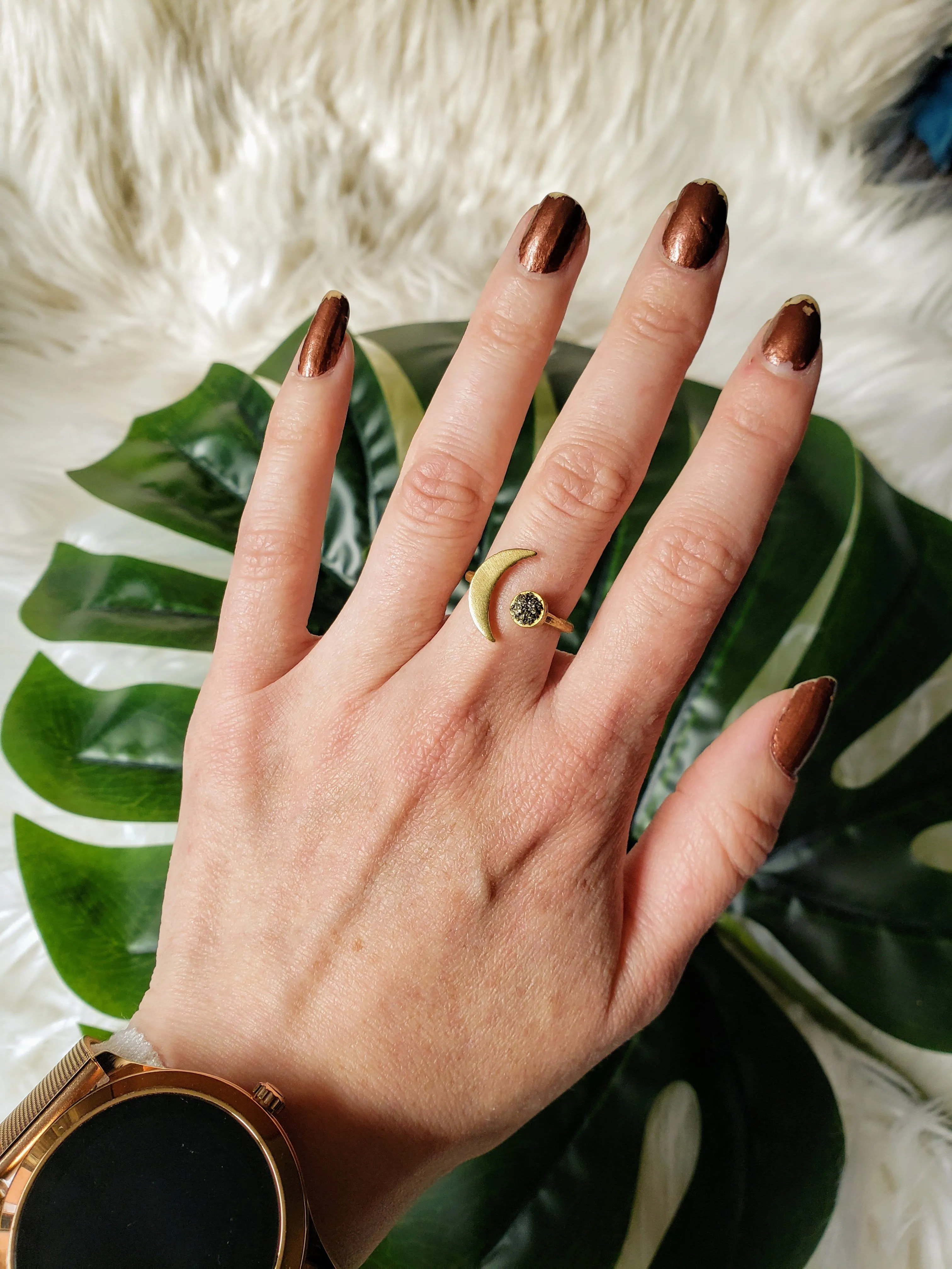Sun & Pyrite Moon Ring